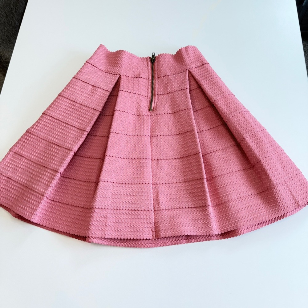 Devlin Dusty Rose Pink Textured Scalloped Pleated Skater Mini Skirt Womens Small - Picture 4 of 5
